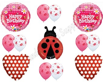 LADYBUG RED POLKA Dots Happy Birthday Balloons Decoration Supplies 1st 2nd 3rd