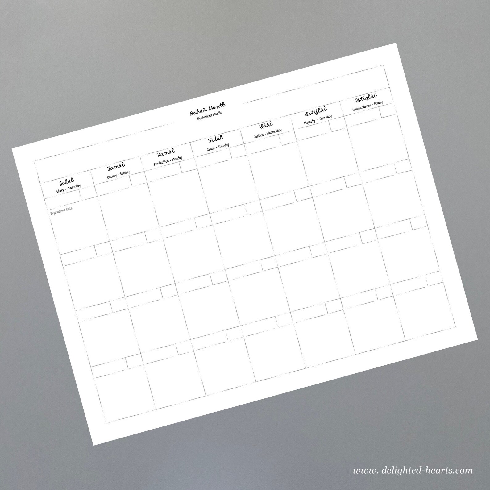 Digital Download PDF File / Baha'i / Calendar / Baha'i Calendar