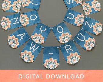 Digital Download - PDF File / Baha'i  / Joyous Naw-Ruz Banner / Blue Flower