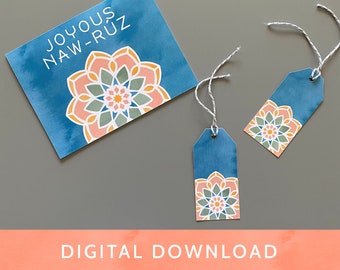 Digital Download - PDF File / Baha'i /Bahai Greeting Cards Tags /  Joyous Naw-Ruz / Bahai