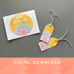 Digital Download - PDF File / Baha&#39;i / Multicolor Background NinePointedStar / AyyamiHa NawRuz Greeting Cards Tags