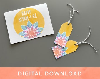 Digital Download - PDF File / Baha'i / Multicolor Background NinePointedStar / AyyamiHa NawRuz Greeting Cards Tags