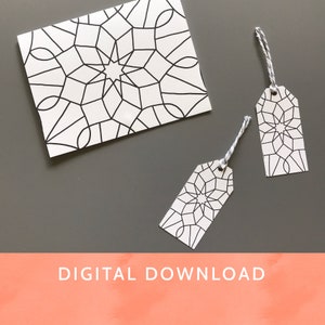 Digital Download - PDF File / Baha&#39;i / Coloring Nine Pointed Star - Instant Download-Baha&#39;i AyyamiHa NawRuz Greeting Cards Tags