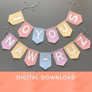 Digital Download - PDF File / Baha&#39;i / Hexagon & Nine Pointed Star Banner /Joyous Naw-Ruz