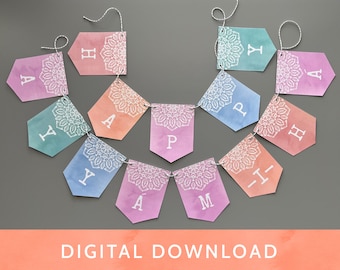 Digital Download - PDF File / Baha'i /Multi Color Banner- Baha'i Banner /Happy Ayyam-i-Ha