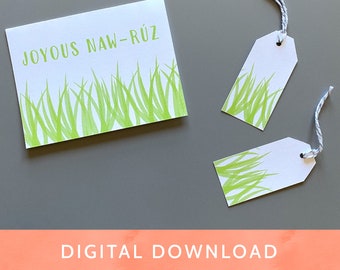 Digital Download - PDF File / Baha'i /  Greeting Cards Tags / Naw Ruz / Grass