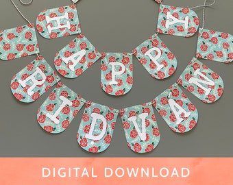 Digital Download - PDF File / Bahai Banner / Happy Ridvan / Roses Background