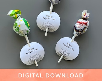 Digital Download - PDF File / Baha'i / Bahai / Lollipop Tags / Black & White Start / Happy Ayyam-i-Ha / Happy AyyamiHa
