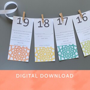 Digital Download - PDF File / Baha&#39;i / Orange Yellow Teal Green Gray Stars - Meditation Garland for the Fast, Countdown to Naw-Rúz