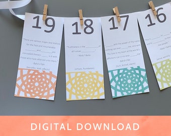 Digital Download - PDF File / Baha'i / Orange Yellow Teal Green Gray Stars - Meditation Garland for the Fast, Countdown to Naw-Rúz