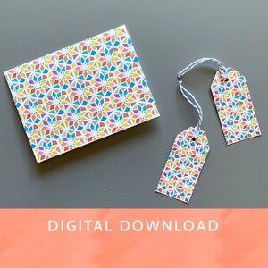 Digital Download - PDF File / Baha&#39;i / Colorful Hexagons Greeting Cards and Tags