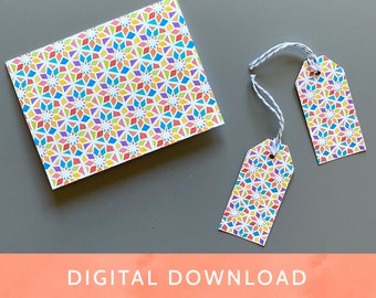 Digital Download - PDF File / Baha'i / Colorful Hexagons Greeting Cards and Tags