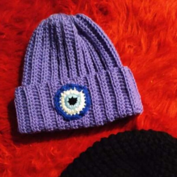 Evil eye crochet beanie hat for veiling and cold weather