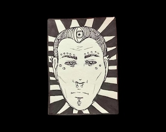 Gothic male portrait mini art - ACEO artist trading card 2.5x3.5 original art - Art Cards Editions and Originals