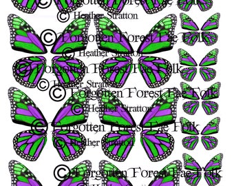 Green & Purple monarch butterfly wings