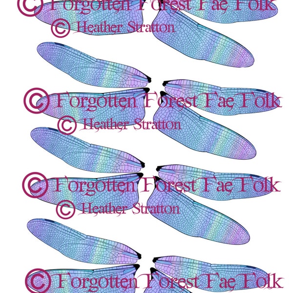 7 inch dragonfly wings in lilac and blue