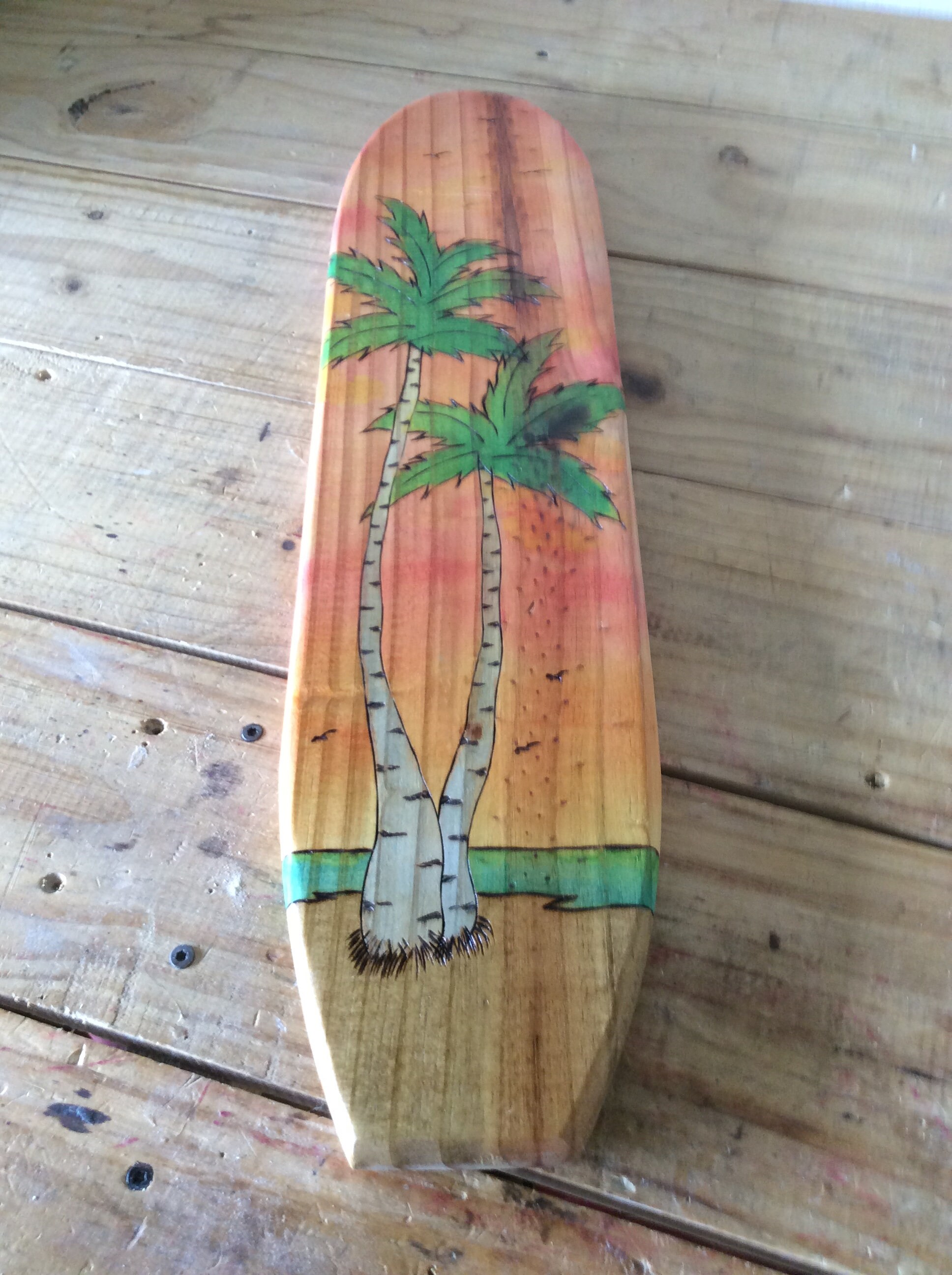 Reclaimed Wooden Surfboard with Palm Tree Coastal Decor Etsy