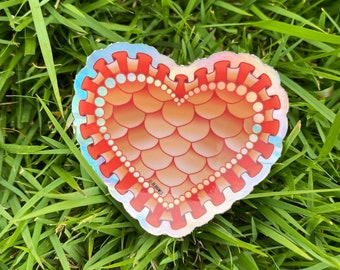 Mermaid Heart Sticker, Coral and Orange MerFolk Heart Sticker, Mer Scales Heart Sticker