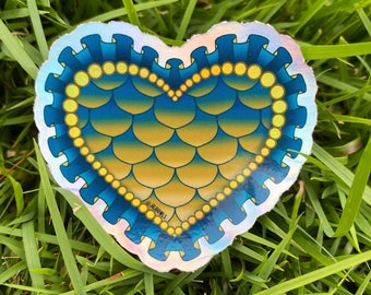 Mermaid Heart Sticker, Gold and Teal MerFolk Heart Sticker, Mer Scales Heart Sticker