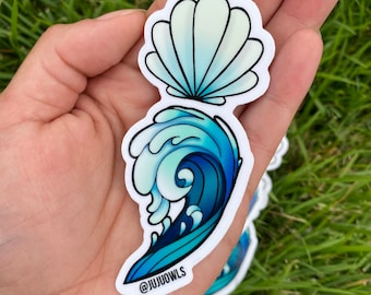 SemiColon Sticker, BLUE Seashell Semicolon Sticker, Ocean Wave SemiColon Sticker, Seashell Semicolon, 4” Sticker