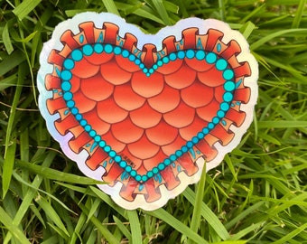 Mermaid Heart Sticker, Teal and Orange MerFolk Heart Sticker, Mer Scales Heart Sticker