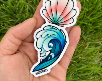 SemiColon Sticker, CORAL/GRN Seashell Semicolon Sticker, Ocean Wave SemiColon Sticker, Seashell Semicolon, 4” sticker