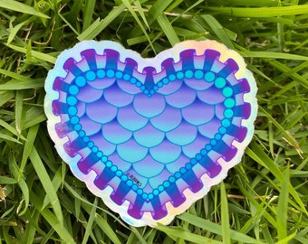 Mermaid Heart Sticker, Blue and Purple MerFolk Heart Sticker, Mer Scales Heart Sticker