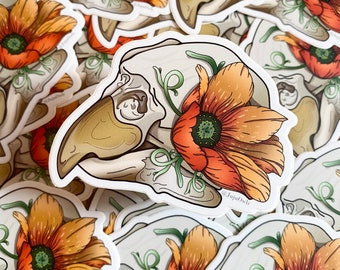 Cockatiel Skull Sticker, Bird Skull And Flowers Stickers, Bird Skull Vinyl Sticker