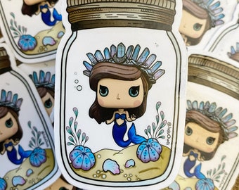 Mermaid Sticker, Crystal Crown Mermaid in a Jar sticker, Mermaid Sticker, Glossy Vinyl Sticker, POP Mermaid, Little Mermaid in a Jar Sticker