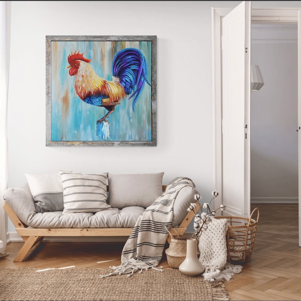 Morning on the Farm Rooster Print Canvas Giclee Large Wall Decor