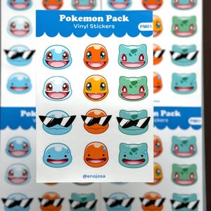 Adorable feuille d'autocollants en vinyle Pokemon, espace personnel pour ordinateur portable, décalcomanies de coque de téléphone, stickers Bulbizarre Carapuce, Kanto Gen1 imperméable à l'eau