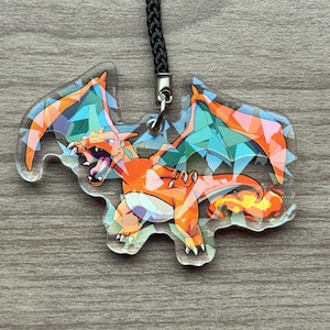Pokemon Charizard Acrylic Charm: Double-Sided Keychain, One Side Holo