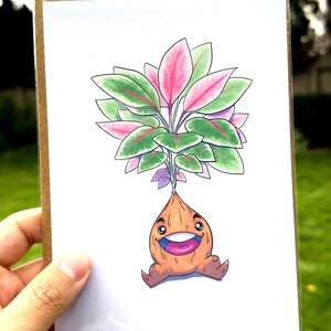 Cartão de saudação de planta feliz e fofa, Ficus de jardim, planta de casa | Cartões em branco | Papelaria dobrada para irmã, mãe, melhor amiga, colega de trabalho