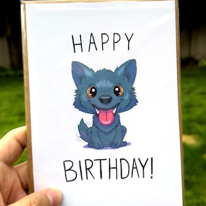 Linda tarjeta de cumpleaños colorida con perro feliz / Tarjetas en blanco / Papelería doblada para hermana, mamá, mejor amigo, compañero de trabajo, papá, saludo de cachorro familiar