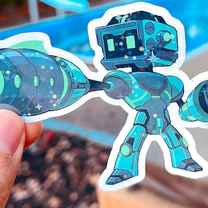 Sticker robot mignon en vinyle, sticker espace personnel pour ordinateur portable ou coque de téléphone, Stickers planificateur de journal Holo Kawaii, bouteille d'eau étanche