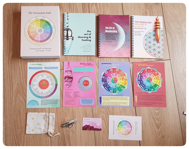 Pendulum Chart White Boxset With 3 Pendulum Healing Books, a Pendulum