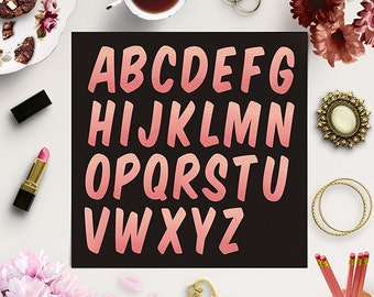 SANS SERIF, Gold Rose Alphabet, Rose Font, Shiny Letters, Alphabet Clip Art, Gold Typography, Uppercase Letters, BUY5FOR8