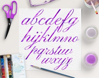 MODERN CURSIVE, Watercolor Alphabet Clipart, Violet Watercolor Letters And Numbers, Watercolor Font Clipart, Scrapbooking Alphabet, BUY5FOR8