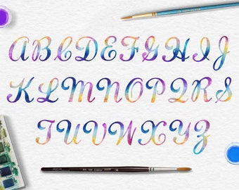 Uppercase Rainbow Letters, Digital Watercolor Alphabet, Rainbow Watercolor Font, Watercolor Letters Clip Art, Calligraphy Font, BUY5FOR8
