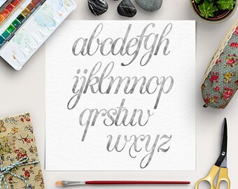Silver Alphabet, Silver Font Clip Art, Hand Drawn Letters, Silver Foil Alphabet, Silver Clip Art, Lower Case Letters, BUY5FOR8