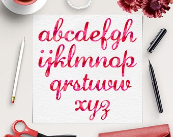 ABC, Watercolor Letters, Handmade Lettering, Calligraphy Font, Typeface Alphabet Clip Arts, Red Letters, Instant Download, BUY5FOR8