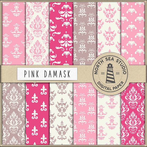 PINK DAMASK, Digital Paper, Damask Backgrounds, Classical Damask Patterns, For Scrapbooking, Invites, Card Making Il_570xn