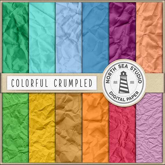 COLORFUL CRUMPLED, Wrinkled Digital Paper, Creased Backgrounds, Old Paper, Shabby Paper, Wrinkle Vintage Paper Il_570xn