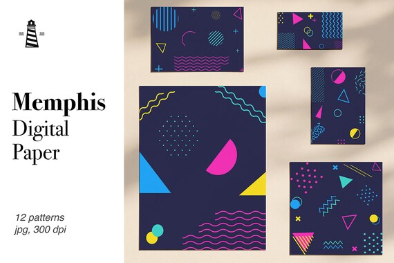 80's 90's Patterns, Geometric Digital Paper, Simple Design, Retro Patterns, Geometric Shapes Il_570xn