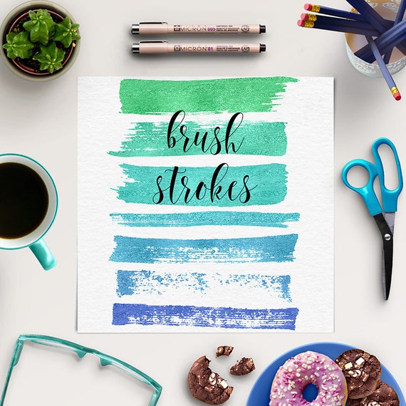 Brush Strokes Clip Art | DIY Clipart | Hand Painted Overlays | Green, Mint, Blue Brush Strokes | Logo Design, Blog Elements Il_570xn