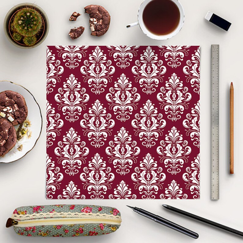Burgundy Digital Paper Pack Scrapbook Paper Printable Etsy