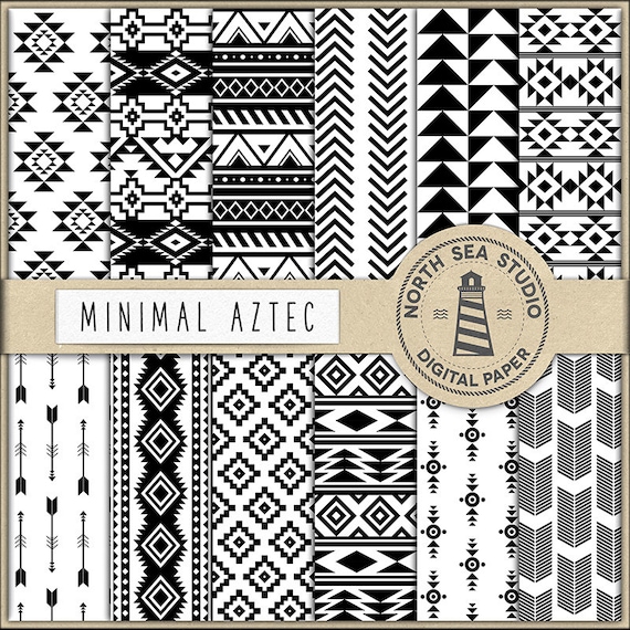 MINIMAL AZTEC, Digital Paper, Tribal Backgrounds, Aztec Patterns, Black And White American Native Patterns Il_570xn