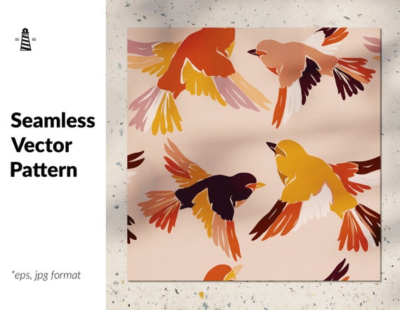 Abstract birds digital paper, vector background with flying birds, trendy design, modern print, seamless pattern, commercial use Il_570xn