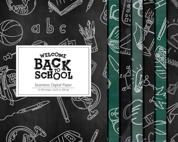 Back To School Patterns, Chalkboard Seamless Digital Paper, Chalk School Patterns, Teacher Backgrounds, School Supplies Il_570xn