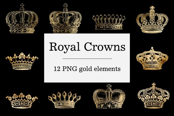 Gold Crown Clipart, Royal Crowns Images, King Crown, Queen Crown, Royal Clipart, Vintage Retro Gold Crowns Il_570xn
